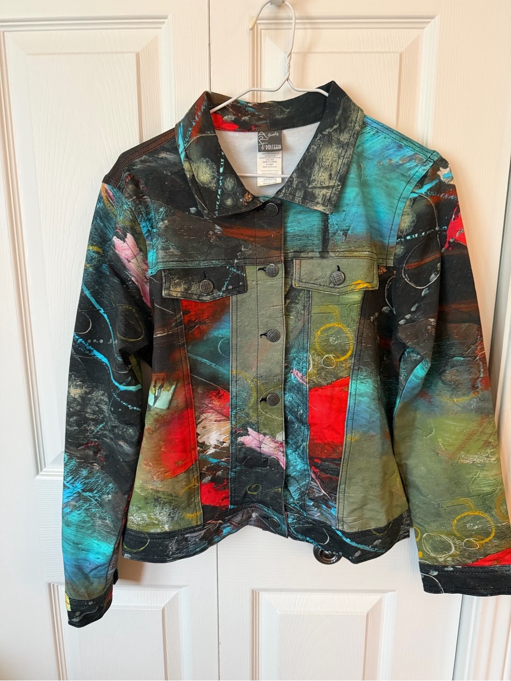 Dolcezza Artisan Painted Denim Jacket - Multicolor Jean Jacket for Women, Medium